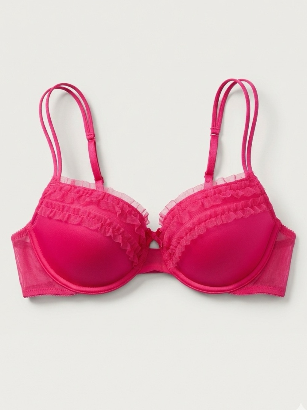 Victorias Secret Hot Pink Mesh Ruffle Adjustable Balconet Bra Size 34B